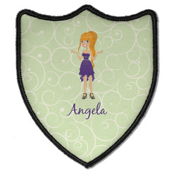 Custom Character (Woman) Iron On Shield Patch B w/ Name or Text