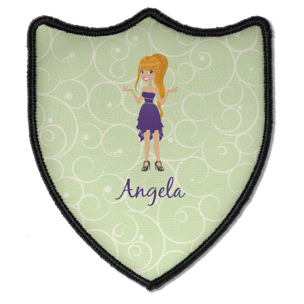 Custom Custom Character (Woman) Iron On Shield Patch B w/ Name or Text