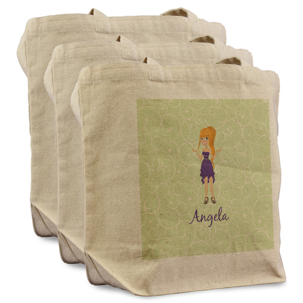 Custom Custom Character (Woman) Reusable Cotton Grocery Bags - Set of 3 (Personalized)