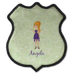 Custom Character (Woman) Iron On Shield Patch C w/ Name or Text