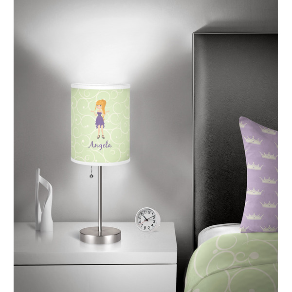 Custom Character (Woman) 7 inch drum lamp shade - in room