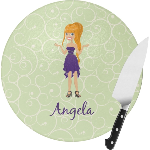 Custom Custom Character (Woman) Round Glass Cutting Board - Small (Personalized)