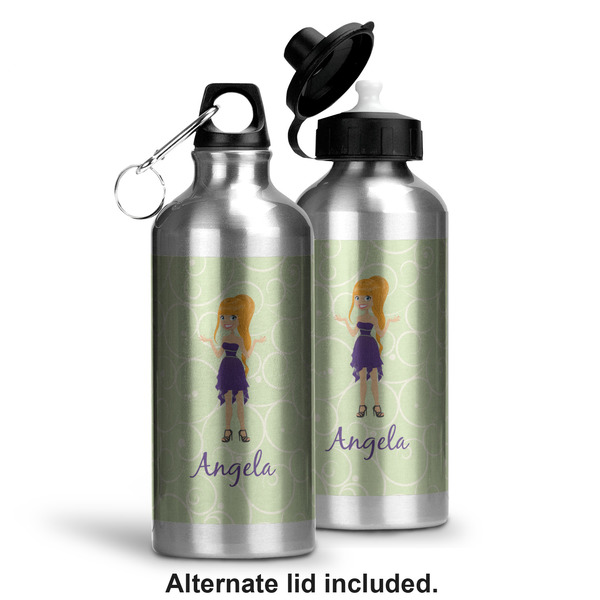 Custom Character (Woman) Aluminum Water Bottle - Alternate lid options