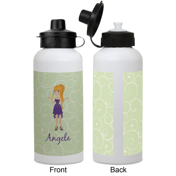 Custom Character (Woman) Aluminum Water Bottle - White APPROVAL