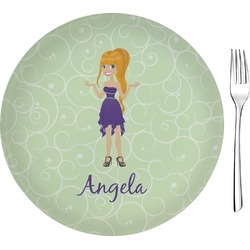 Custom Character (Woman) Glass Appetizer / Dessert Plate 8" (Personalized)
