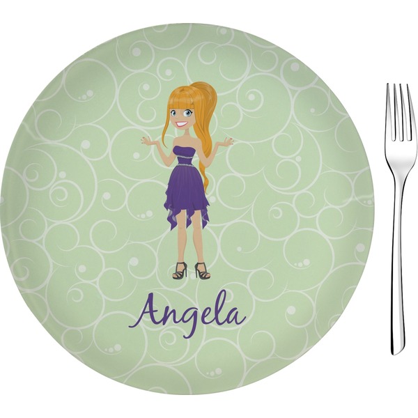 Custom Custom Character (Woman) 8" Glass Appetizer / Dessert Plates - Single or Set (Personalized)