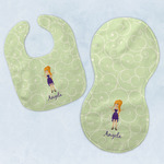Custom Character (Woman) Baby Bib & Burp Set w/ Name or Text