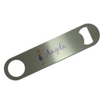 Custom Character (Woman) Bar Bottle Opener - Silver w/ Name or Text