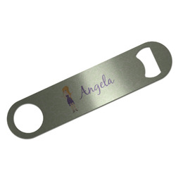 Custom Character (Woman) Bar Bottle Opener - Silver w/ Name or Text