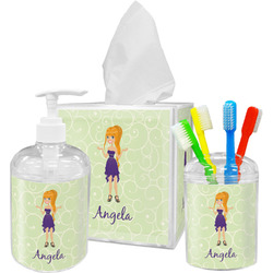 Custom Character (Woman) Acrylic Bathroom Accessories Set w/ Name or Text