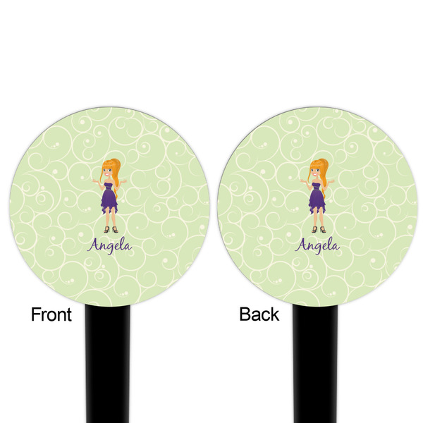 Custom Character (Woman) Black Plastic 6" Food Pick - Round - Double Sided - Front & Back