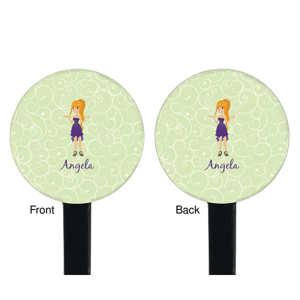 Custom Character (Woman) Black Plastic 7" Stir Stick - Double Sided - Round - Front & Back