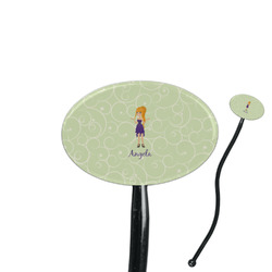 Custom Character (Woman) 7" Oval Plastic Stir Sticks - Black - Single Sided (Personalized)