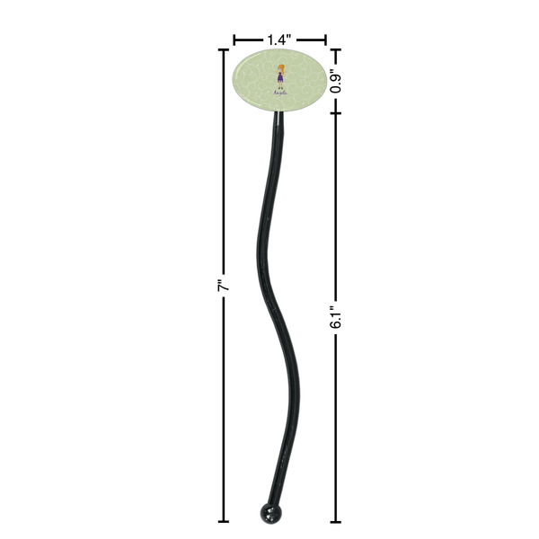Custom Character (Woman) Black Plastic 7" Stir Stick - Oval - Dimensions