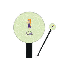Custom Character (Woman) 7" Round Plastic Stir Sticks - Black - Double Sided (Personalized)