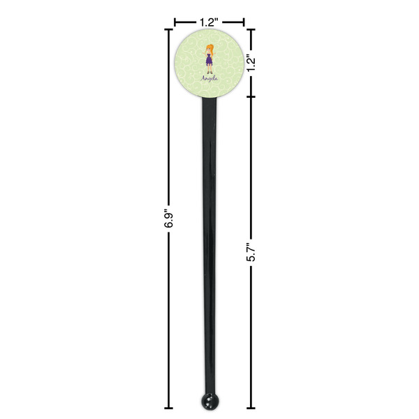 Custom Character (Woman) Black Plastic 7" Stir Stick - Round - Dimensions