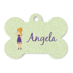 Custom Character (Woman) Bone Shaped Dog ID Tag (Personalized)