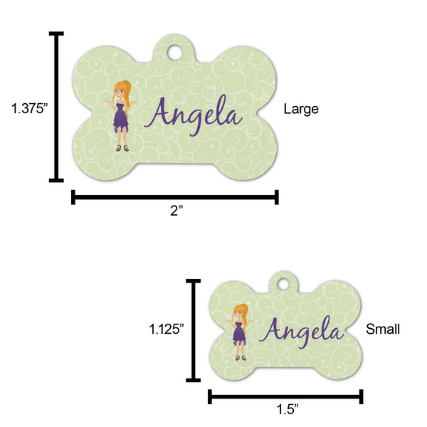 Custom Character (Woman) Bone Shaped Dog ID Tag - Large - Scale