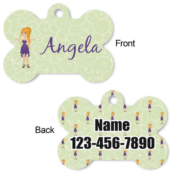 Custom Character (Woman) Bone Shaped Dog Tag - Front & Back