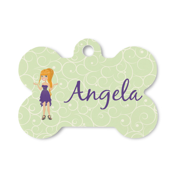 Custom Custom Character (Woman) Bone Shaped Dog ID Tag - Small (Personalized)