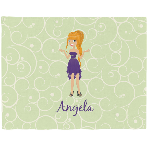 Custom Custom Character (Woman) Woven Fabric Placemat - Twill w/ Name or Text