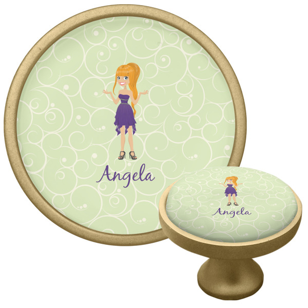 Custom Character (Woman) Cabinet Knob - Gold - Multi Angle