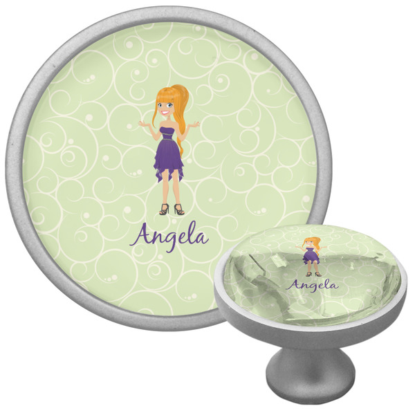 Custom Character (Woman) Cabinet Knob - Nickel - Multi Angle
