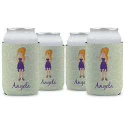 Custom Character (Woman) Can Cooler (12 oz) - Set of 4 w/ Name or Text