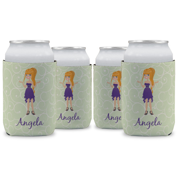 Custom Custom Character (Woman) Can Cooler (12 oz) - Set of 4 w/ Name or Text