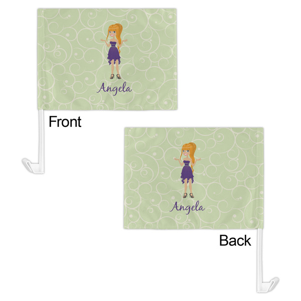 Custom Character (Woman) Car Flag - 11" x 8" - Front & Back View