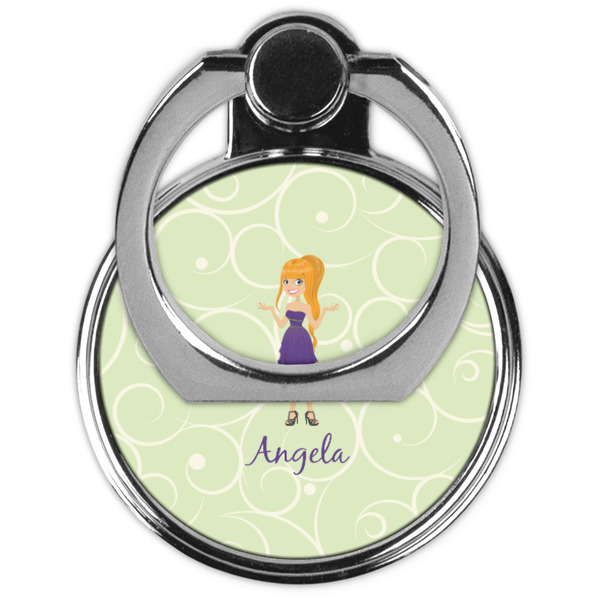 Custom Character (Woman) Cell Phone Ring Stand & Holder - Front (Collapsed)