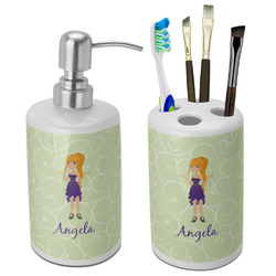 Custom Character (Woman) Ceramic Bathroom Accessories Set (Personalized)