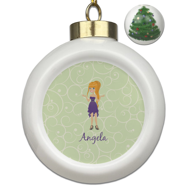 Custom Custom Character (Woman) Ceramic Ball Ornament - Christmas Tree (Personalized)