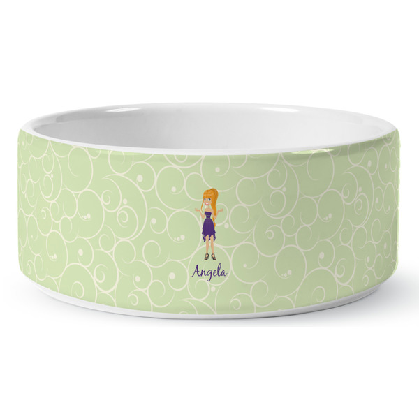 Custom Character (Woman) Ceramic Dog Bowl - Medium - Front