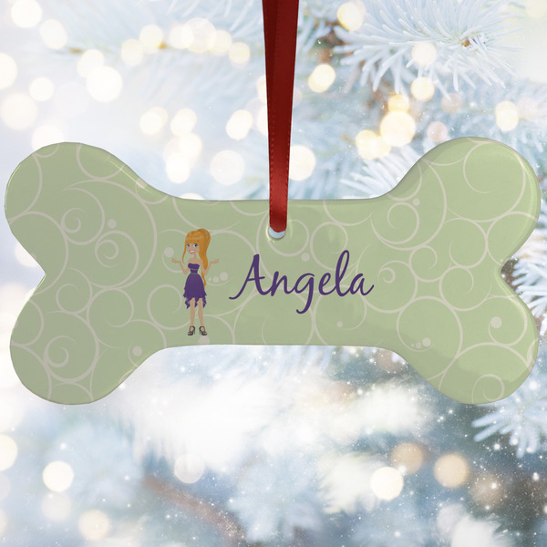 Custom Custom Character (Woman) Ceramic Dog Ornament w/ Name or Text