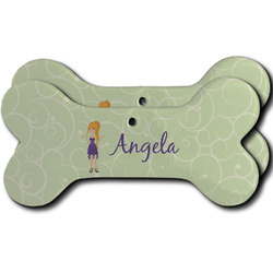 Custom Character (Woman) Ceramic Dog Ornament - Front & Back w/ Name or Text