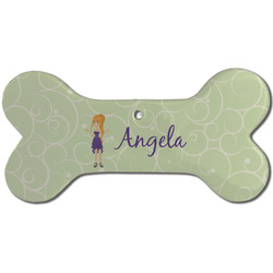 Custom Character (Woman) Ceramic Dog Ornament - Front w/ Name or Text