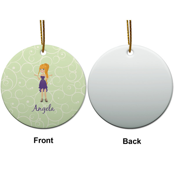 Custom Character (Woman) Ceramic Flat Ornament - Circle Front & Back (APPROVAL)