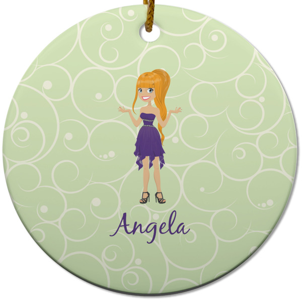 Custom Custom Character (Woman) Round Ceramic Ornament w/ Name or Text