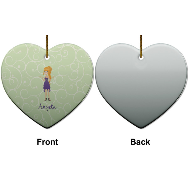Custom Character (Woman) Ceramic Flat Ornament - Heart Front & Back (APPROVAL)