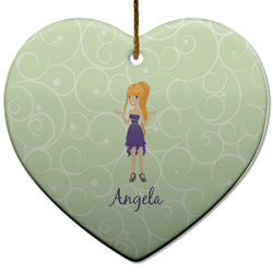 Custom Character (Woman) Heart Ceramic Ornament w/ Name or Text