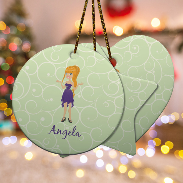 Custom Custom Character (Woman) Ceramic Ornament w/ Name or Text