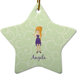 Custom Character (Woman) Star Ceramic Ornament w/ Name or Text