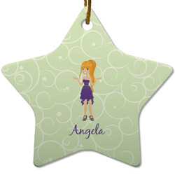 Custom Character (Woman) Star Ceramic Ornament w/ Name or Text