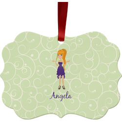 Custom Character (Woman) Metal Frame Ornament - Double Sided w/ Name or Text