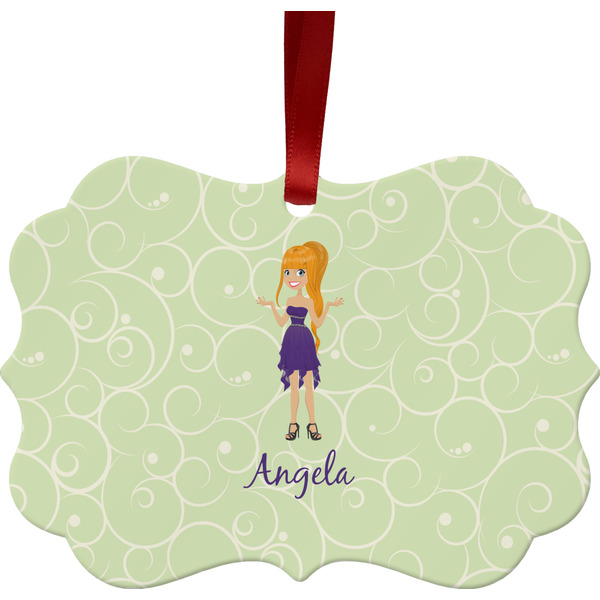 Custom Custom Character (Woman) Metal Frame Ornament - Double Sided w/ Name or Text