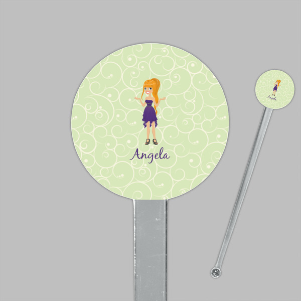 Custom Character (Woman) Clear Plastic 7" Stir Stick - Round - Closeup