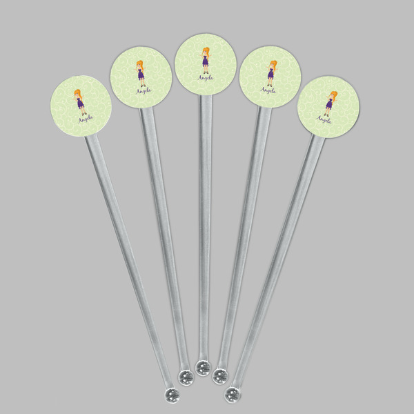 Custom Character (Woman) Clear Plastic 7" Stir Stick - Round - Fan View