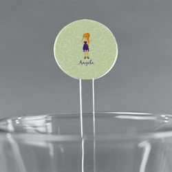 Custom Character (Woman) 7" Round Plastic Stir Sticks - Clear (Personalized)
