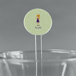 Custom Character (Woman) 5.5" Round Plastic Stir Sticks - Clear (Personalized)